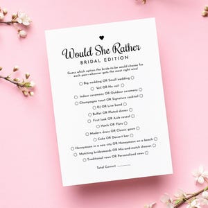 Would She Rather – Wedding Edition Bridal Shower Game – 5x7 Printable, Minimalist & Chic, Non-Editable, Budget-Friendly, Download