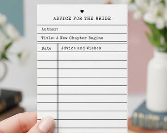 Advice for the Bride Library Card Printable: Literary Bridal Shower Activity (PDF Download), 5x3.5, New Chapter Theme, Non-Editable