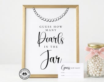 Zestaw gier "Ile perełek", gra w zgadywanie - znak + karty do zgadywania, gra na wieczór panieński lub baby shower, nieedytowalna wersja do pobrania