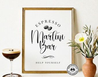 Znak Espresso Martini Bar – Napij się sam, na kawę lub na prysznic, 2 rozmiary, nieedytowalny do pobrania