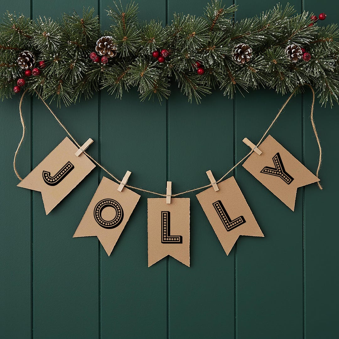JOLLY Kraft Banner, Instant Holiday Decor, Vintage Christmas Printable ...