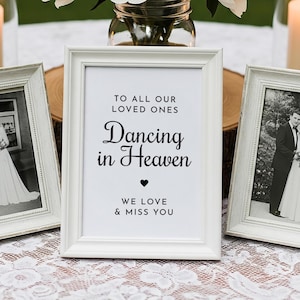To All Those Dancing in Heaven Sign, Wedding Memorial Table Sign, 5x7 & 8x10, Non-Editable, Instant Download, Simple Wedding Decor