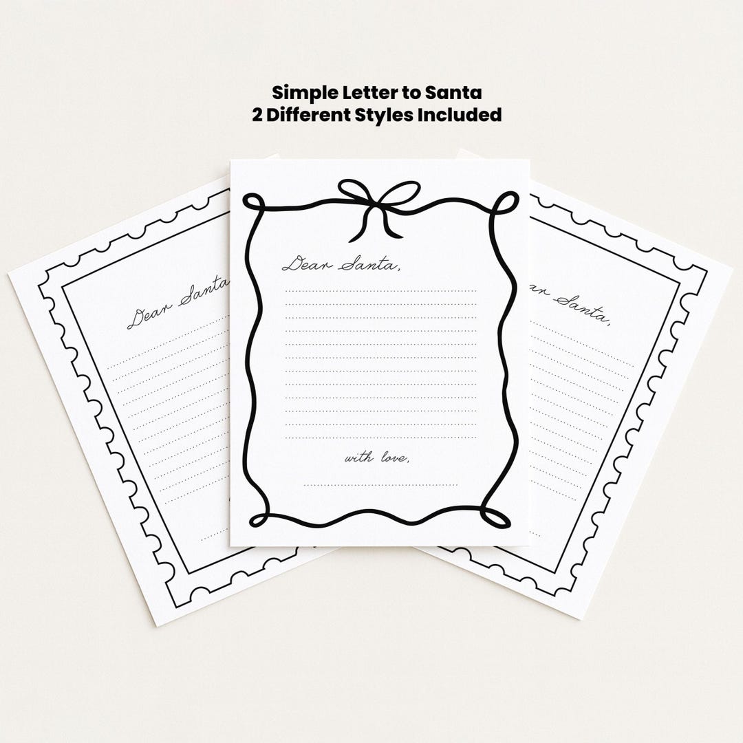 Simple Dear Santa Letter Template, Whimsical Christmas Printable, 2 ...