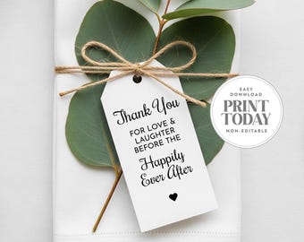 Wedding Rehearsal Dinner Napkin Tags: Love & Laughter (Instant Download PDF File, 1.75x3 in.), Non-Editable