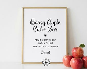 Boozy Apple Cider Bar Sign, Fall Cocktail Station Printable, Halloween Drink Station, 2 Sizes, No Editing Required