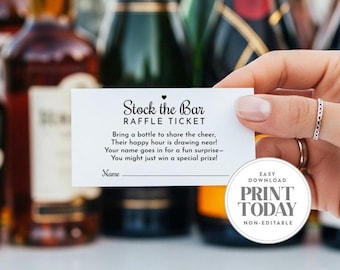 Stock the Bar Raffle Tickets, Bridal or Couples Shower, Stock the Bar or Cocktails Theme, Non-Editable Download, 3.5x2