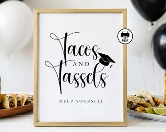 Afdrukbaar bord taco's en kwastjes, decor Fiesta Graduation Party, 5 x 7 en 8 x 10 directe download