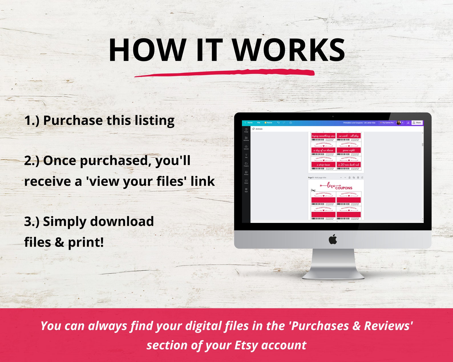 Printable Love Coupons Custom Gift Vouchers DIY Anniversary Gift