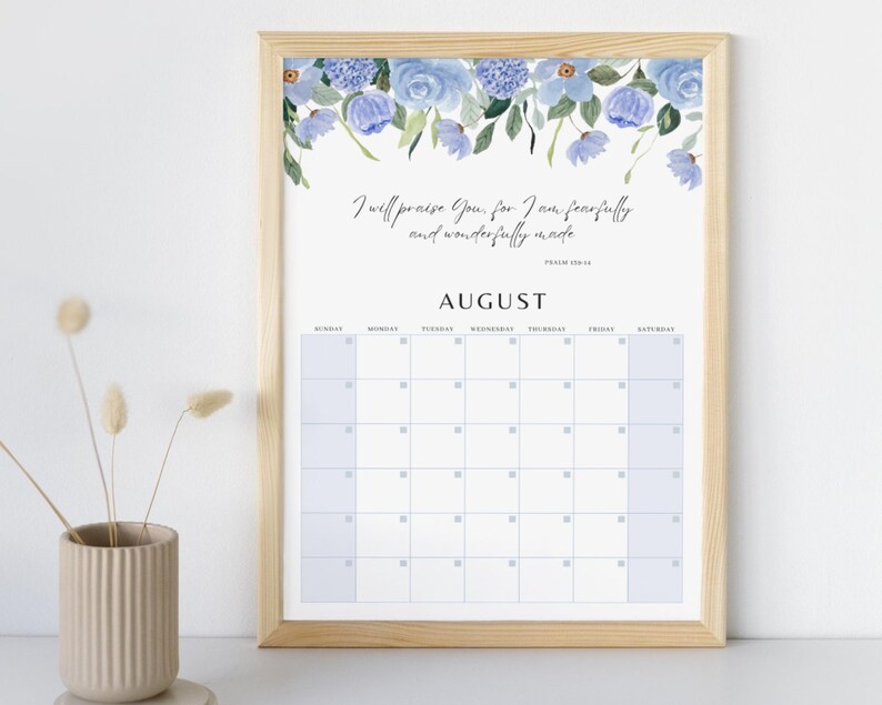 2026 Bible Verse Calendar | Floral Watercolor Printable | Inspirational ...