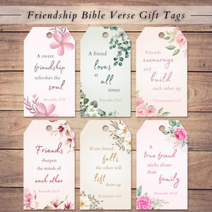 Druckbare Bibel Vers Freundschaft Geschenkanhänger | Schrift Zitate Für Frauen | DIY Gastgeschenke | Christliches Geschenk Zubehör | Blumen Aquarell