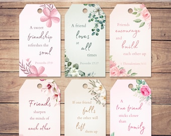 Printable Bible Verse Friendship Gift Tags | Scripture Quotes For Women | DIY Party Favors | Christian Gift Accessories | Floral Watercolor