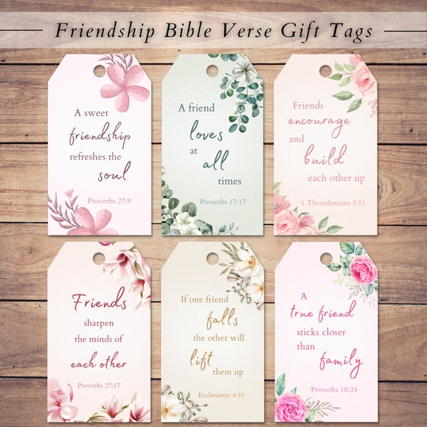 Printable Bible Verse Friendship Gift Tags | Scripture Quotes For Women | DIY Party Favors | Christian Gift Accessories | Floral Watercolor