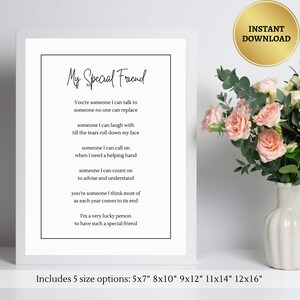 poème imprimable pour meilleur ami | Citation d'amitié minimaliste | Cadeau DIY pour Bestie | carte d'anniversaire | Art mural ami spécial | Affiche de poésie