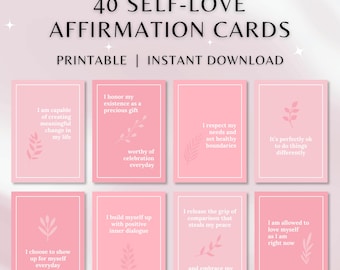 Self-Love Affirmation Cards Boho Printable | Positive Quotes Deck For Daily Self Care | Self Esteem Gift For Women | Mental Health Journal