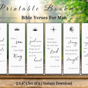 Printable Bible Verse Bookmarks For Men & Boys | Christian Gift For Dad | Scripture Quotes For Him | Religious DIY Gift | Black and White