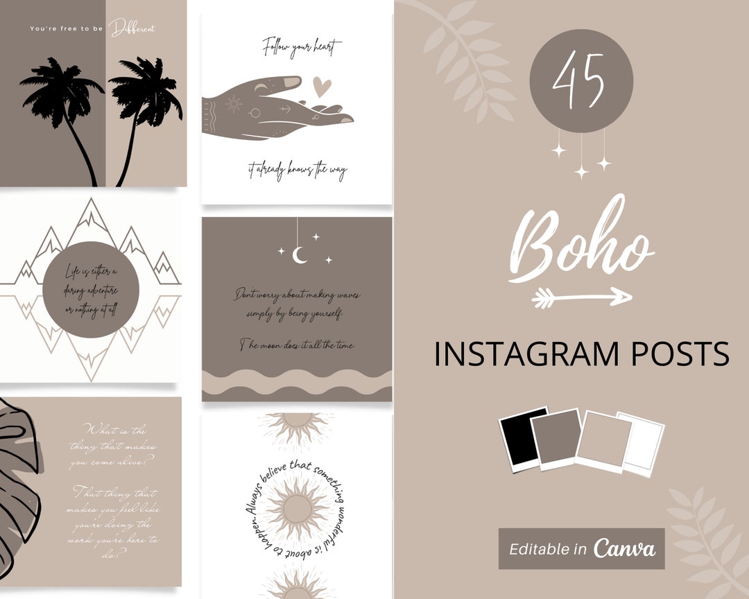Boho Instagram Post Templates | Self Love | Wellness | Editable Canva ...