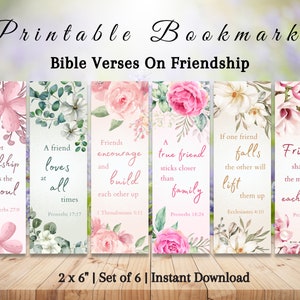 Printable Bible Verse Friendship Bookmarks | Scripture Quotes For Christian Women | DIY Religious Gift For Best Friend | Floral Watercolor