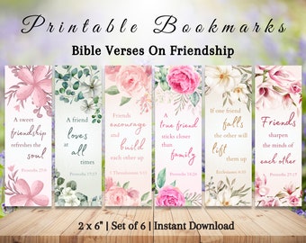 Printable Bible Verse Friendship Bookmarks | Scripture Quotes For Christian Women | DIY Religious Gift For Best Friend | Floral Watercolor