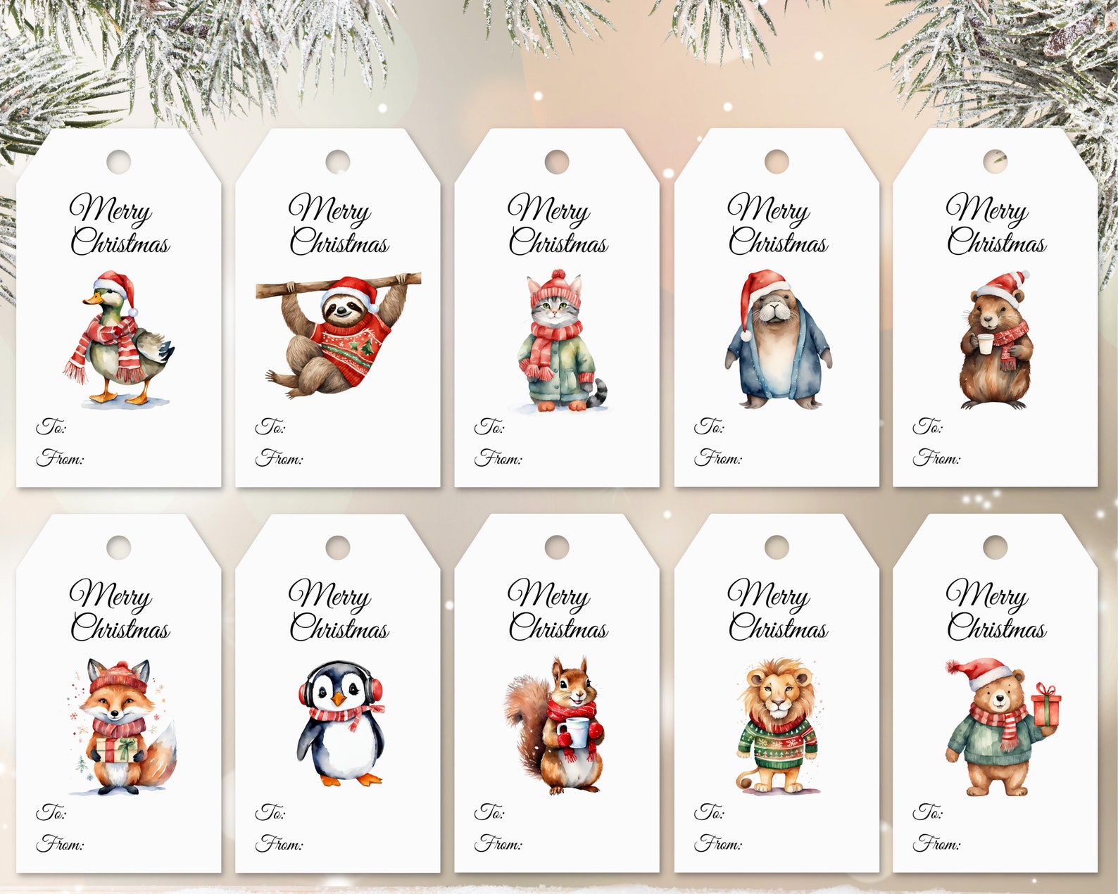 Cute Christmas Animal Gift Tags | Printable Watercolor Pet Labels | DIY ...