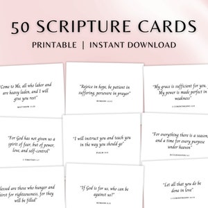 50 tarjetas con versículos bíblicos / Citas bíblicas imprimibles / Tarjetas de memorización minimalistas / Regalo cristiano inspirador