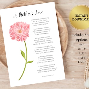 Poème imprimable pour maman | Cadeau fête des mères | Carte d'anniversaire florale | Art mural poème | Affiche de poésie | Photo d'étagère | Décoration de maison