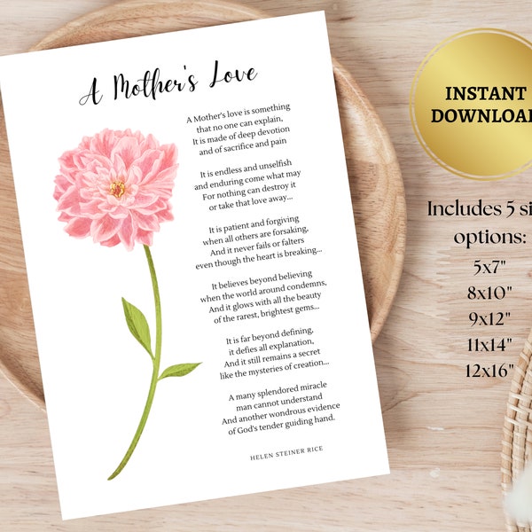 Printable Poem For Mom | Mother's Day Gift | Floral Birthday Card | Poem Wall Art | Poetry Poster | Shelf Picture | Home Décor