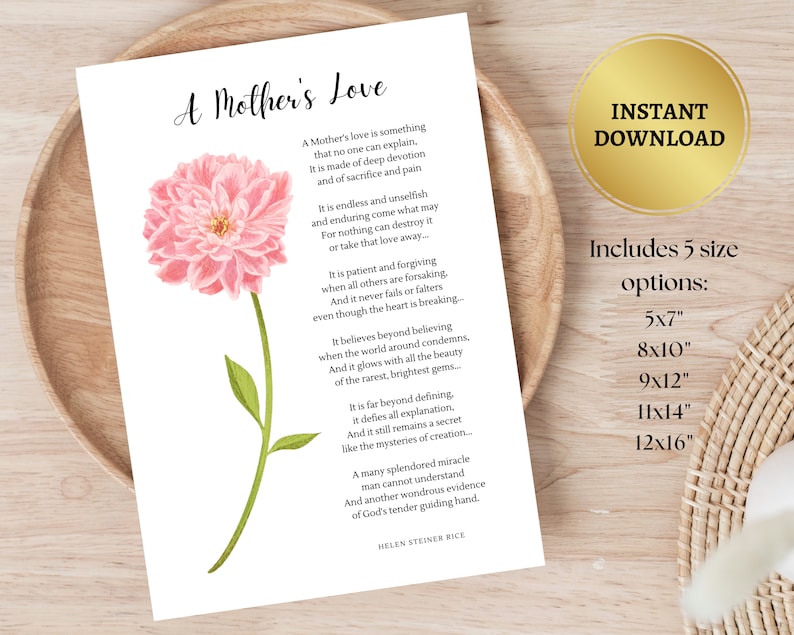 Printable Poem for Mom Mother's Day Gift Floral Birthday Card Poem Wall ...