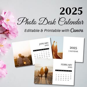 Aangepaste fotobureaukalender 2025 | Afdrukbaar doe-het-zelfcadeau | Gepersonaliseerd verjaardagscadeau | Maandplanner voor thuiskantoor | Bewerkbare canvassjablonen