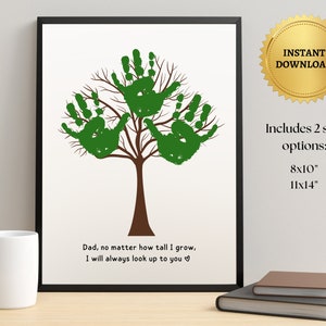 Artisanat d'empreintes de main pour papa pour enfant | Cadeau DIY pour nouveau-né et tout-petit | Décoration murale personnalisée pour la fête des pères | Carte de citation imprimable arbre