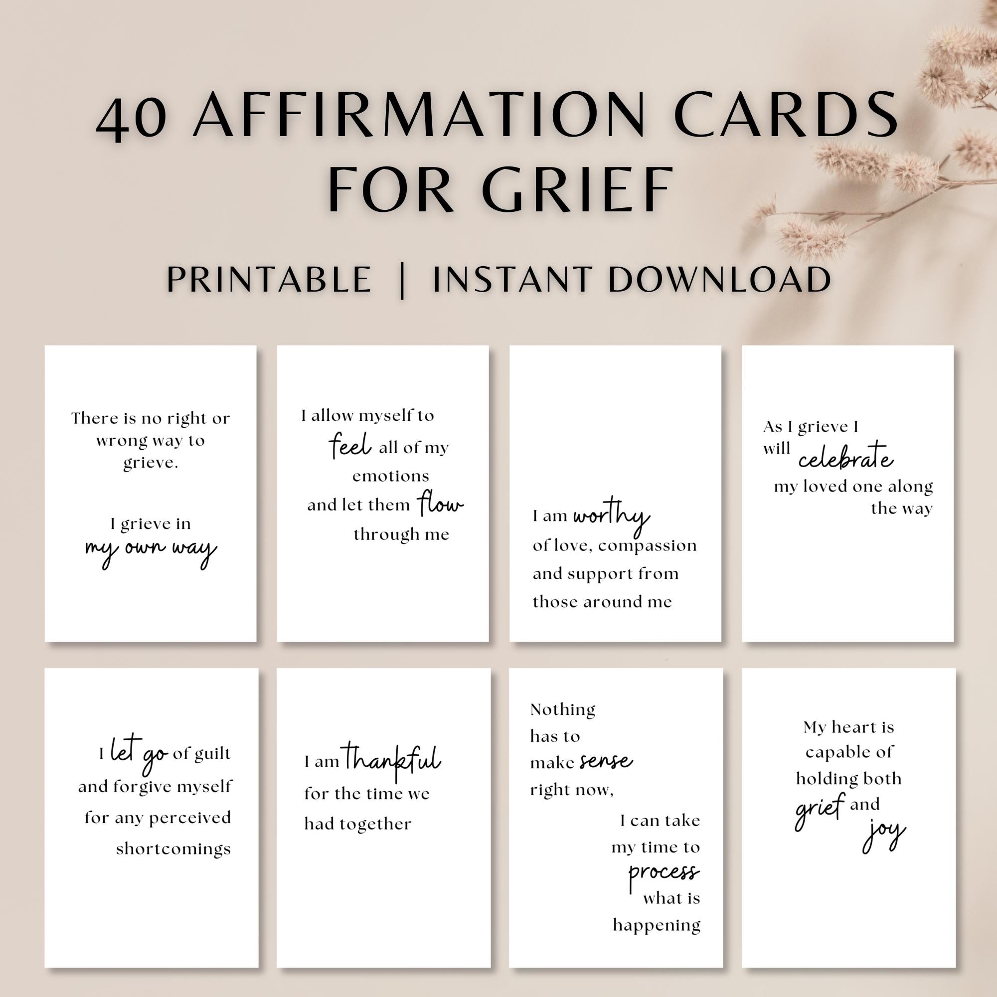 Grief Affirmation Cards | Sympathy Gift | Grief Therapy Coping Skills | Printable Grief Support Quotes | Lost Loved One | Healing After Loss