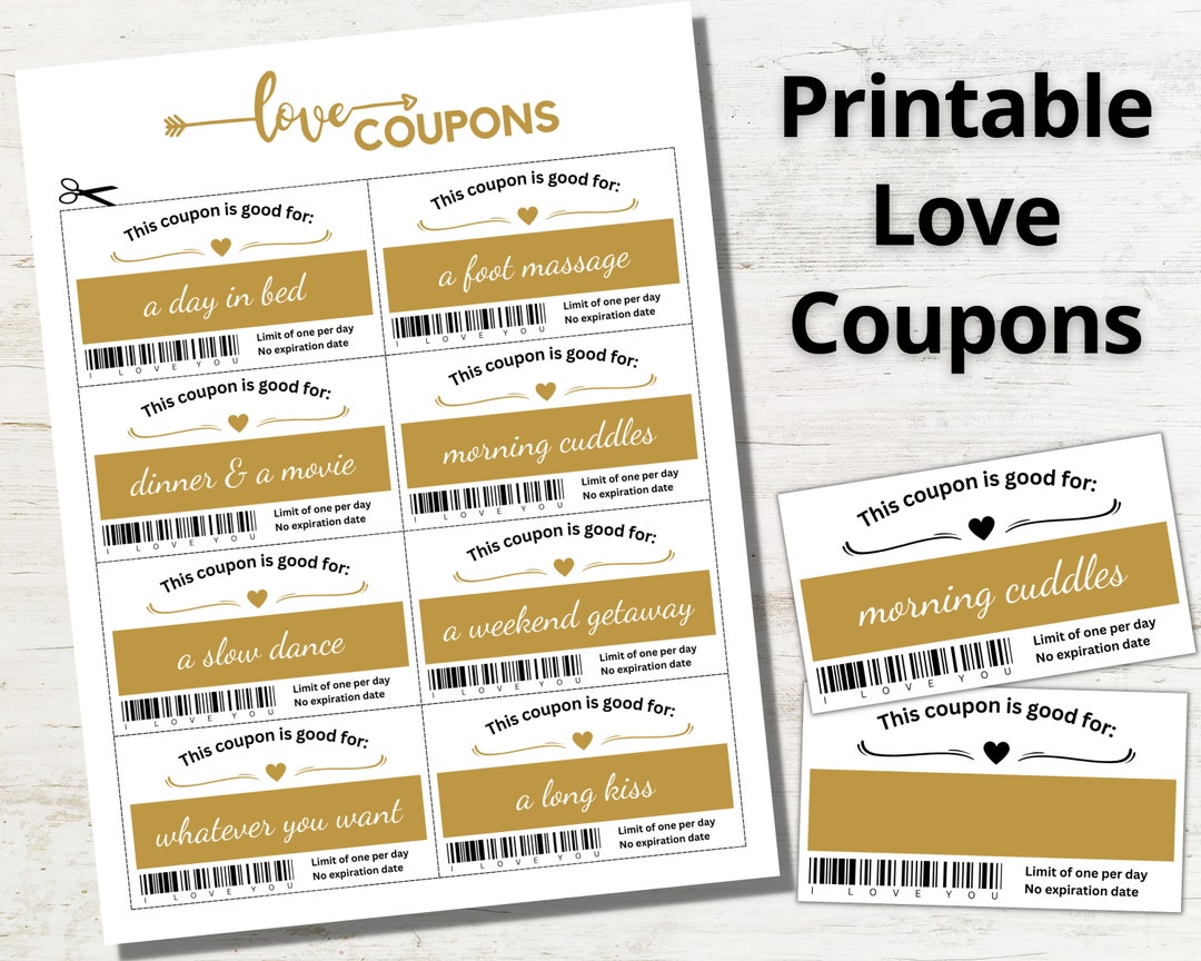 Printable Love Coupons Custom Gift Vouchers DIY Anniversary Gift