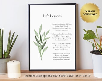 Printable Poem For Dad | DIY Father's Day Gift | Poetry Birthday Card | Life Lessons Poster | Elegant Wall Decor | Simple Watercolor Plant