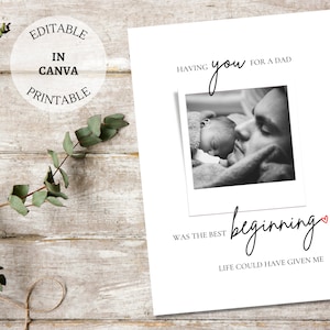 Tarjeta con foto imprimible para papá / Regalo personalizado para el Día del Padre / Tarjeta de cumpleaños personalizada para papá primerizo / Plantilla editable de tarjeta de felicitación Canva