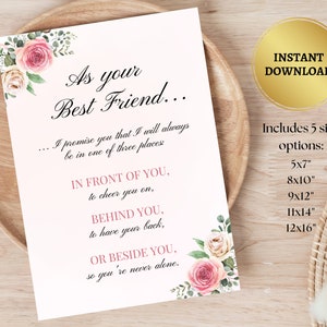 Poema de Melhor Amiga para Imprimir | Cartão Floral em Aquarela para Melhor Amiga | Arte de Parede com Citação de Amizade | Presente para Irmã de Alma | Decoração Elegante para Casa Faça Você Mesmo