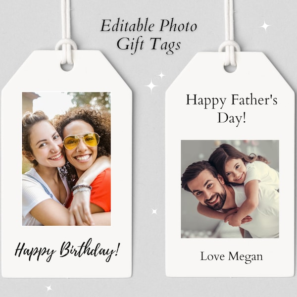 Personalized Photo Gift Tags | Custom Labels | Printable Hang Tags | DIY Birthday Party Favors | Wedding Tags | Editable Canva Templates