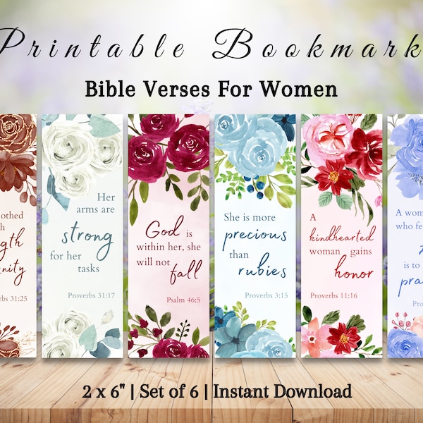 Printable Bible Verse Bookmarks | Inspirational Scripture Quotes For Women | DIY Birthday Gift | Christian Affirmations | Floral Watercolor