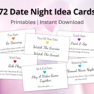 Cartes d’idées de soirée de rendez-vous | Coupons de pots imprimables | Cadeaux de couples | Boîte de nuit de rendez-vous | Année des dates | Cadeau d’anniversaire bricolage | Cadeau de Saint Valentin