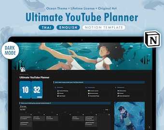 Plantilla Ultimate Notion para YouTubers/planificador de vídeo digital, calendario de contenido de redes sociales, sistema productivo de gestión de canales de YouTube