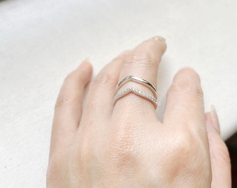 V shape Ring, Stacking Ring, Diamond Cluster Ring,Dainty Ring, Thumb Ring, Minimalist Ring, Wedding Band, Ring Set, Gift for Her