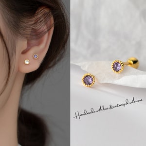 18K Gold Birthstone Stud Earrings ，Second hole earrings,Tiny CZ Birthstone Studs ，Minimalist Earrings ，Small Gemstone Gold Studs,AM03045