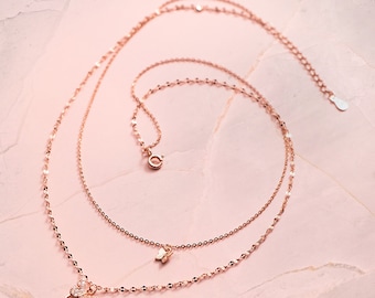 925 Sterling Silver/Gold Necklace Women Butterfly Double Chain Necklace Shiny,Double Layered Butterfly Gifts,Gift for her