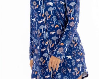 Cooling Modal Long Sleeve Nightshirt | Woodland Night Print | Breathable & Soft