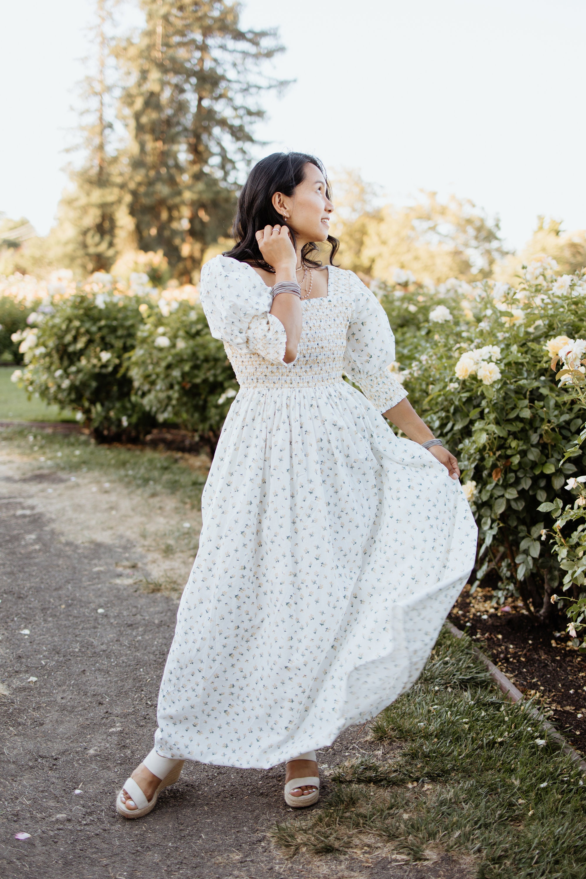 Ivory Cotton Embroidered Smocked Puff Sleeve Maxi Dress, Bridal Shower Gown  - Etsy