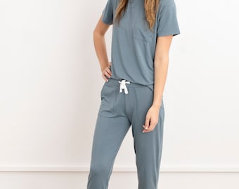 French Blue Modal Pajama Set: Women's Soft & Cooling Sleepwear Loungewear