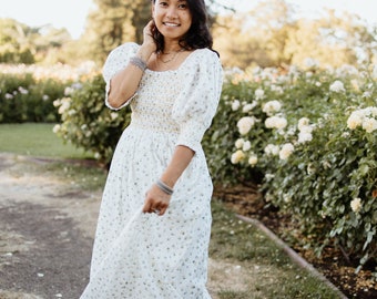 wannda floral chiffon puff sleeve dress in white Akshia Mini Dress