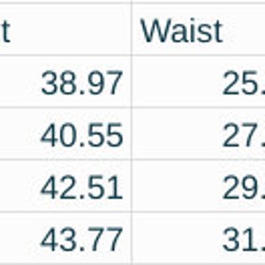Op de afbeelding: Maattabel met metingen in inches voor een kledingstuk in de maten S, M, L en XL. De metingen omvatten de borst, taille, lengte en schouder.