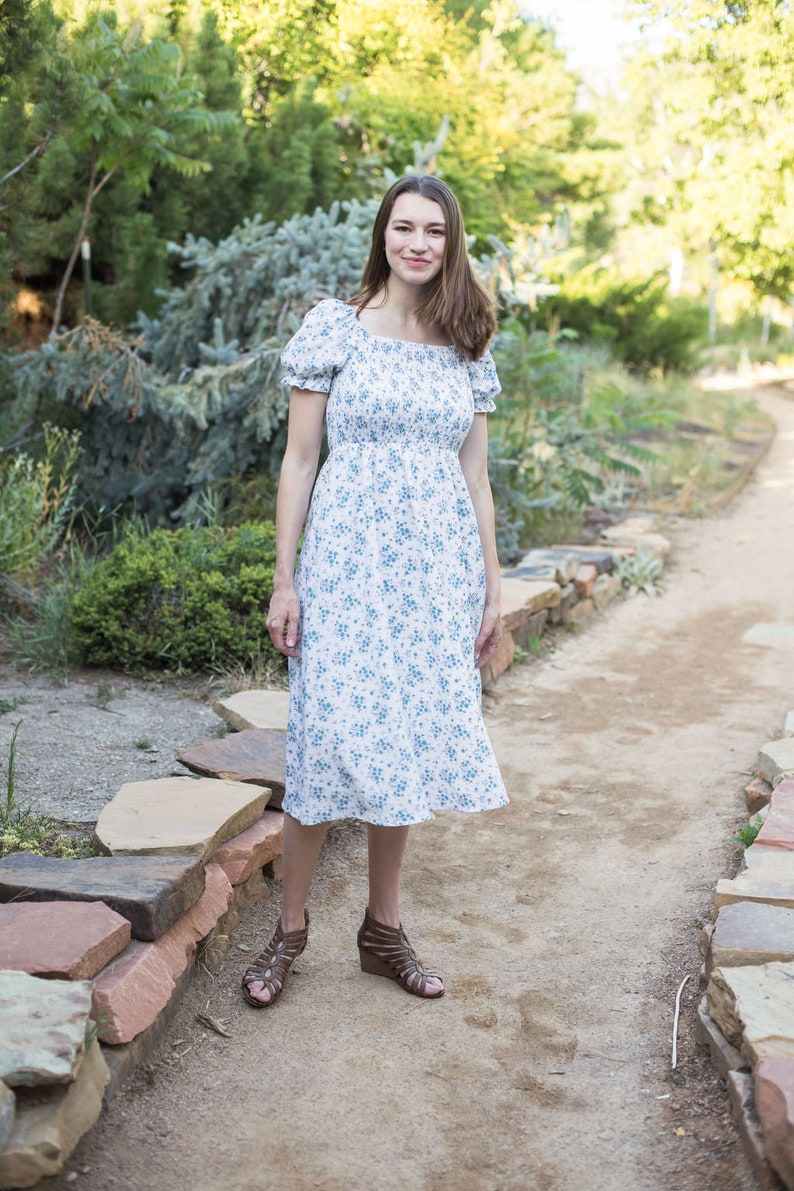 Ella Smocked Bodice Boho Floral Women Dress, Summer Women Boho Dress, Cocktail Dress, Midi Boho Dress, Boho Print Dress, Floral Dress image 6