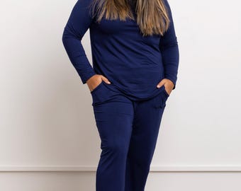 Cooling Modal Long Sleeve Jogger Pajama Set, Buttery Soft Sleepwear Gift for Her