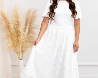 Off White Poplin Smocked Tiered Drop Waist Midi Summer Dress
