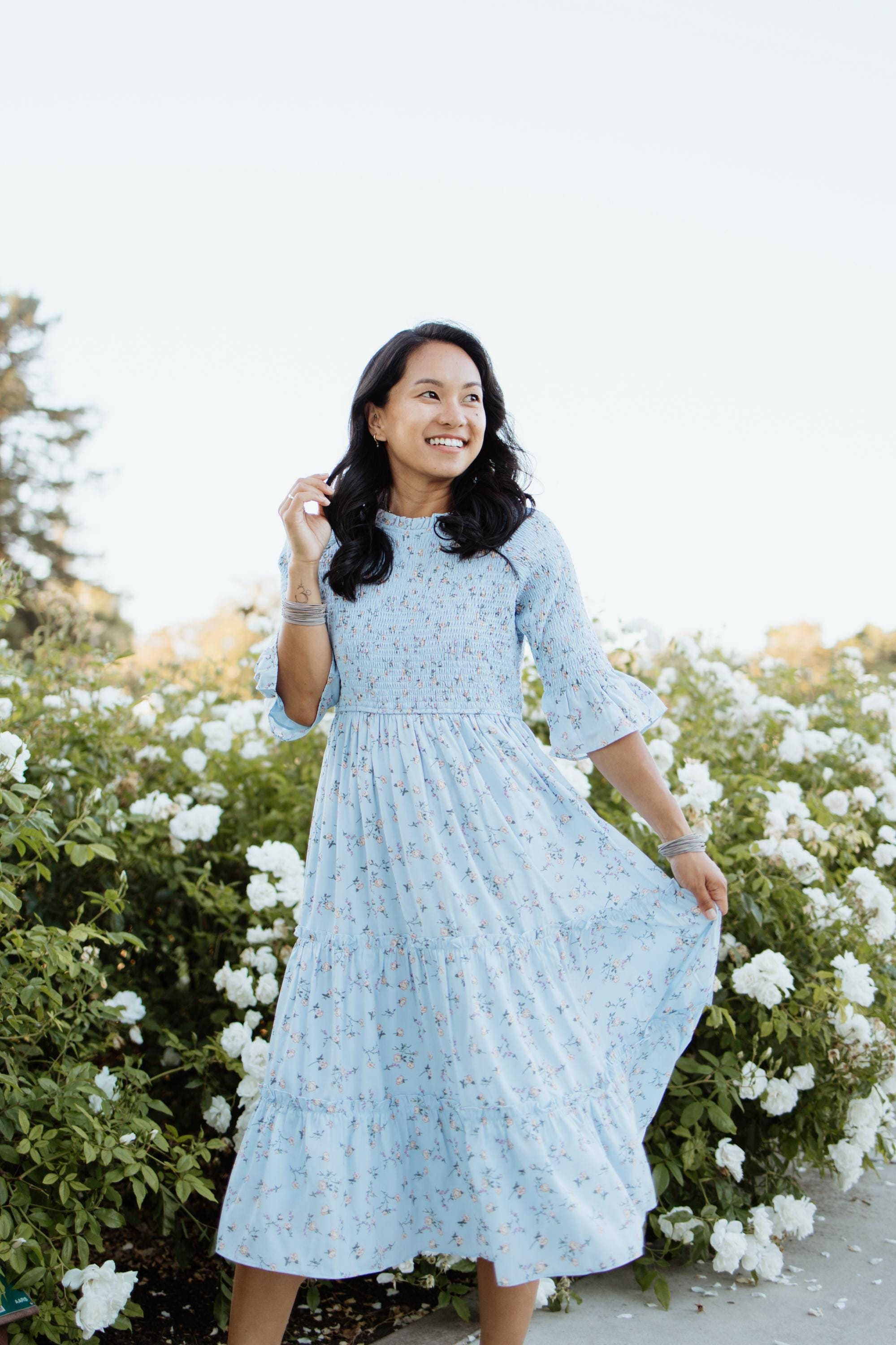 Deolinda 25413 Noche Navy Blue Floral Smocked Dress In Stock Now main image 1